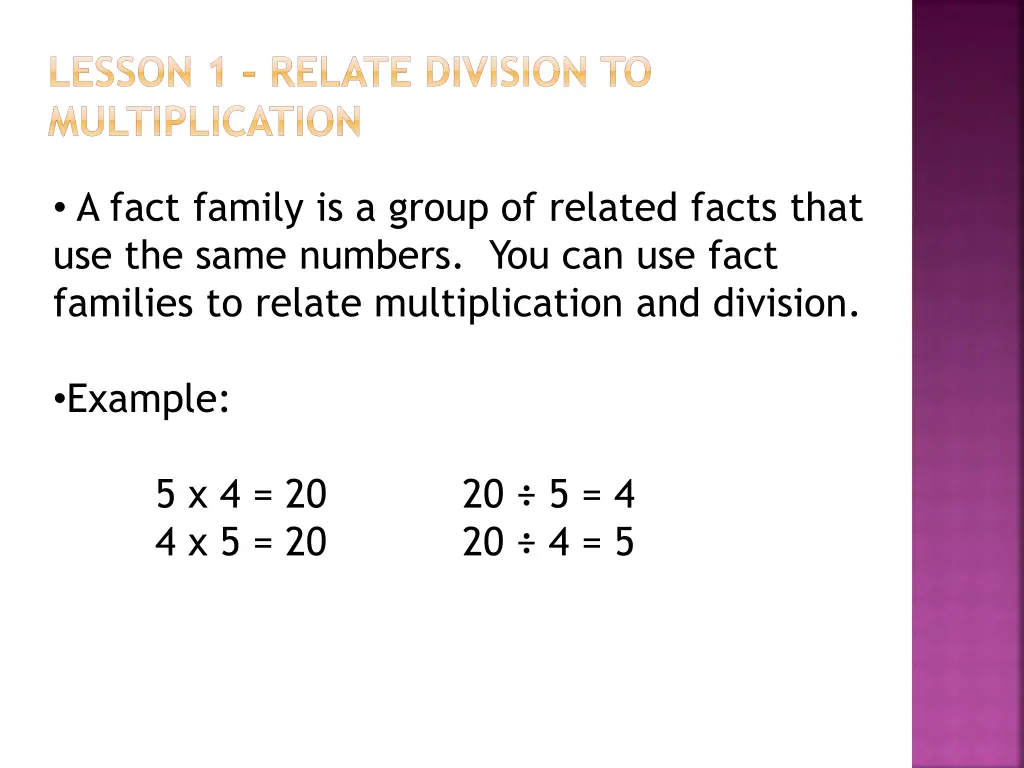 lesson 1 relate division to multiplication