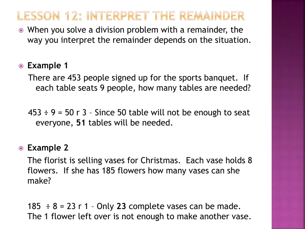 lesson 12 interpret the remainder when you solve