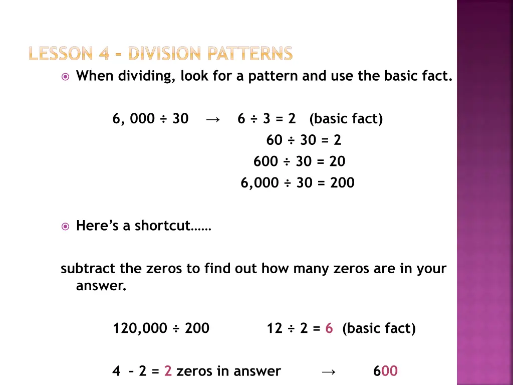 lesson 4 division patterns when dividing look