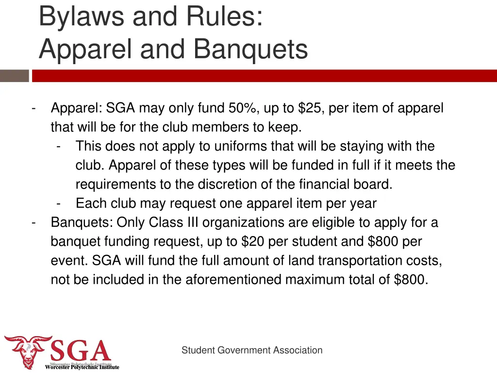 bylaws and rules apparel and banquets