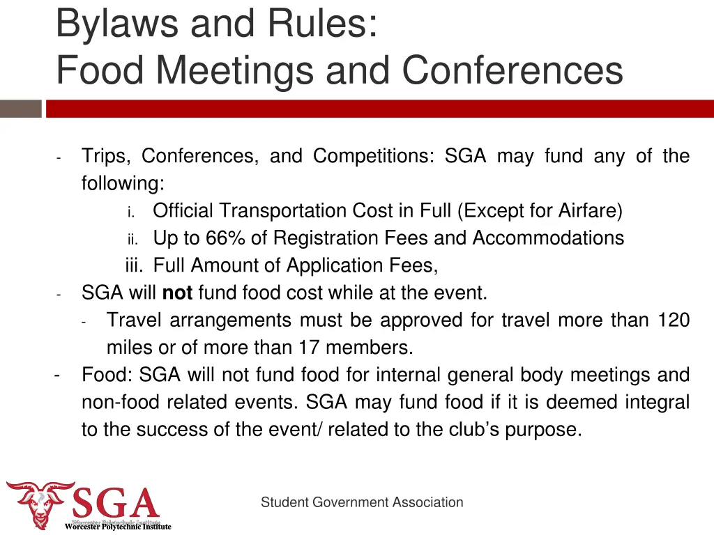 bylaws and rules food meetings and conferences