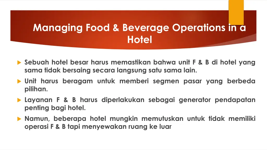 managing food beverage operations in a hotel 1