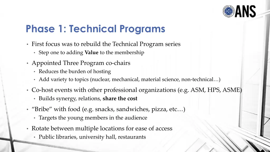 phase 1 technical programs