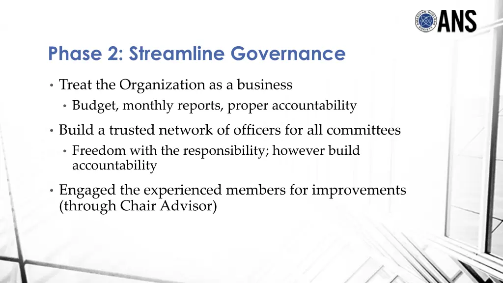 phase 2 streamline governance