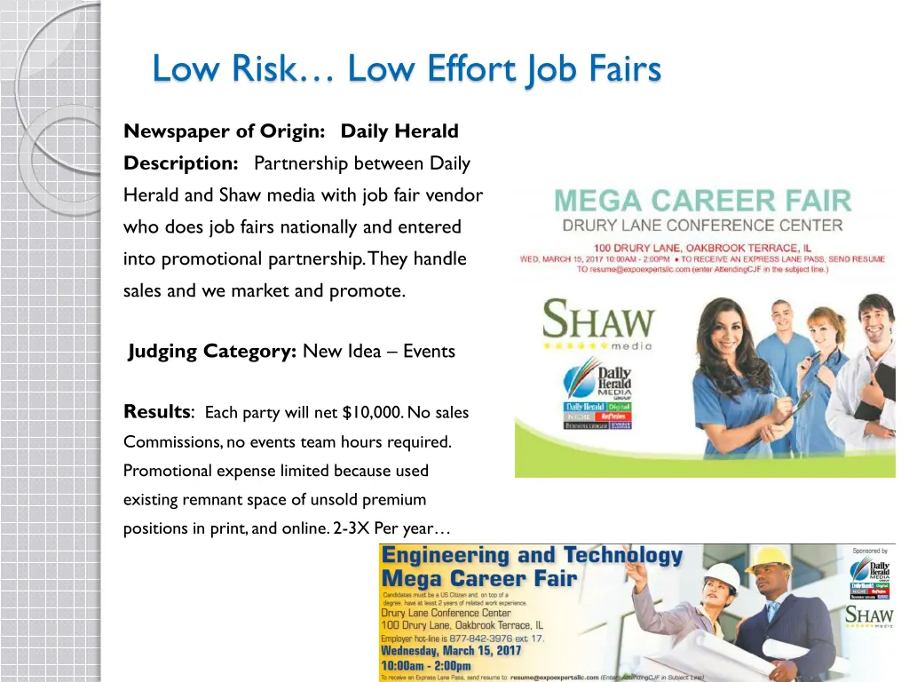 low risk low effort job fairs