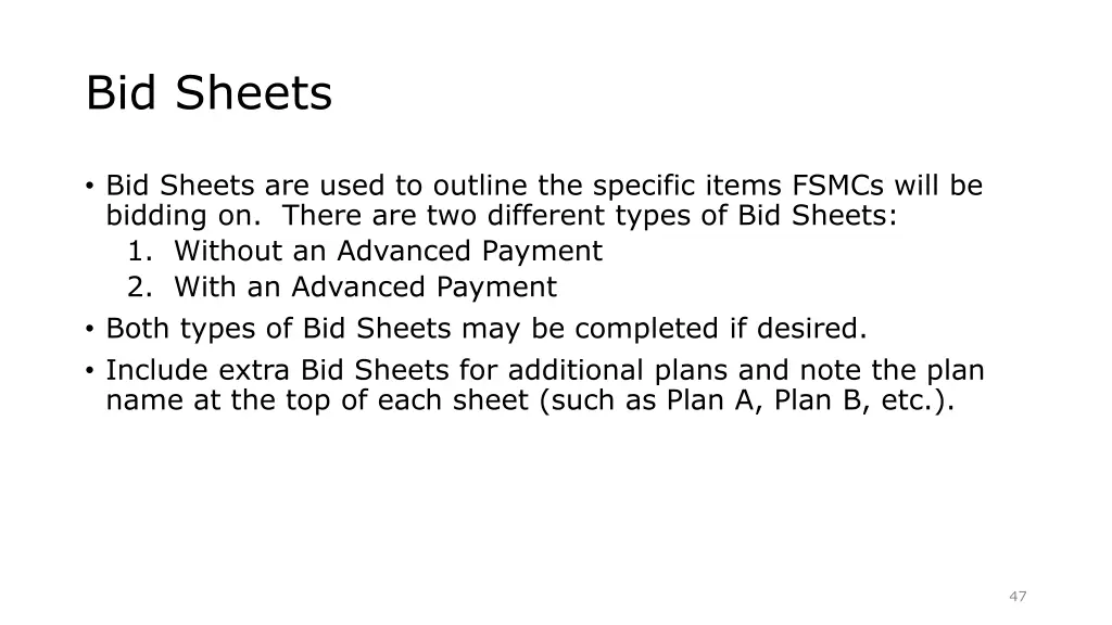 bid sheets