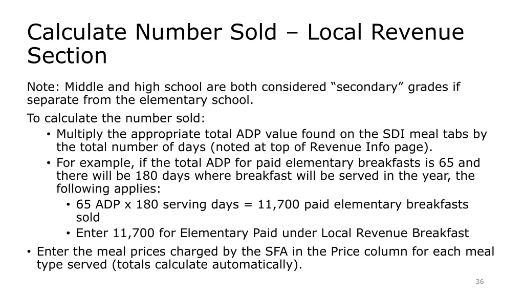 calculate number sold local revenue section