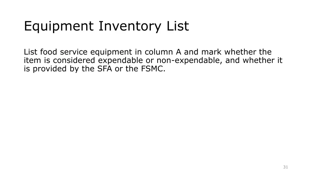 equipment inventory list