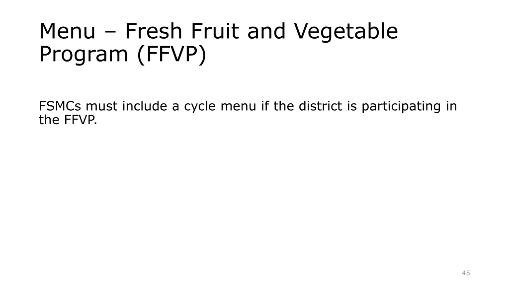 menu fresh fruit and vegetable program ffvp