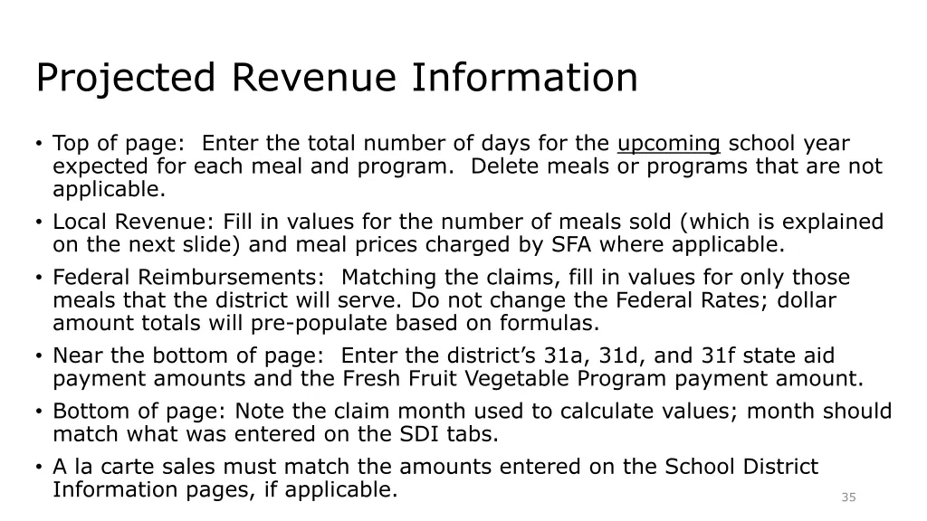 projected revenue information