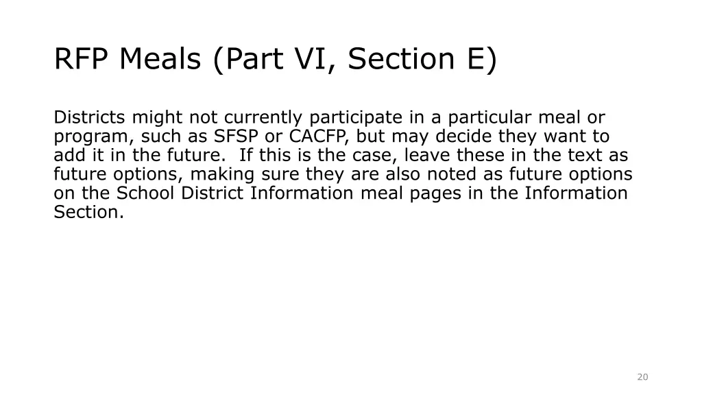 rfp meals part vi section e