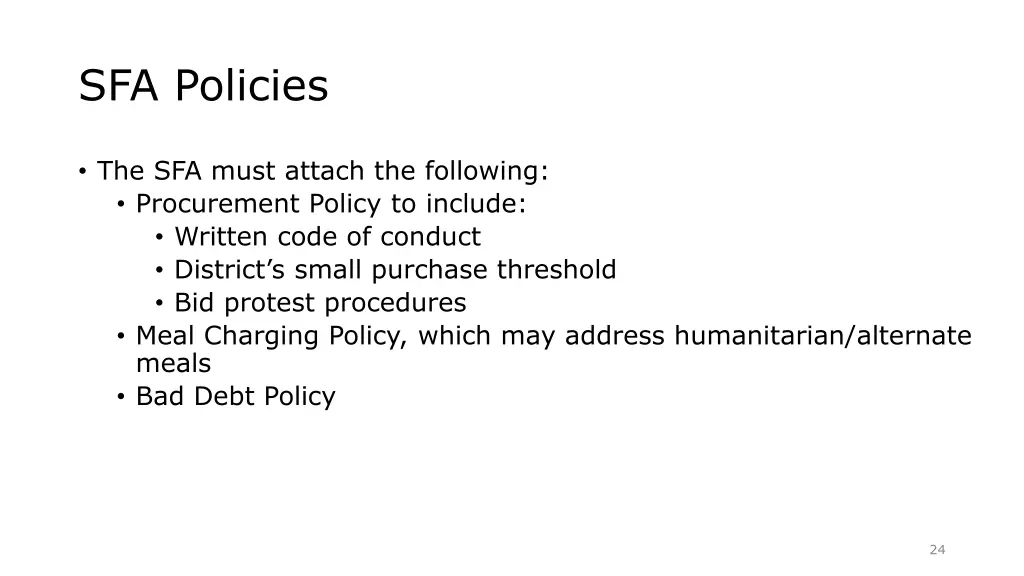 sfa policies