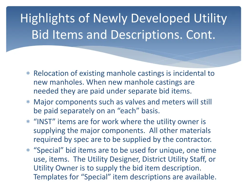 highlights of newly developed utility bid items 2