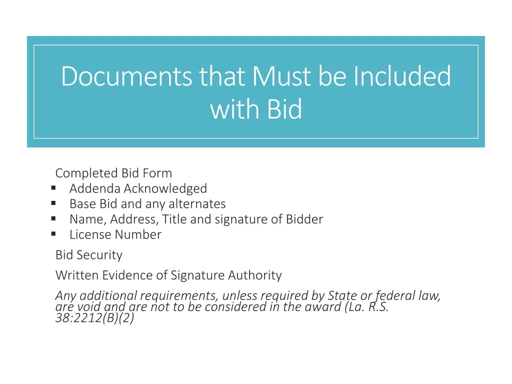 documents that must be included with bid