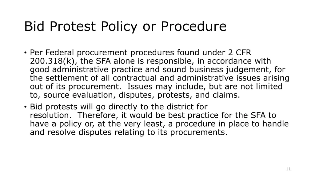 bid protest policy or procedure