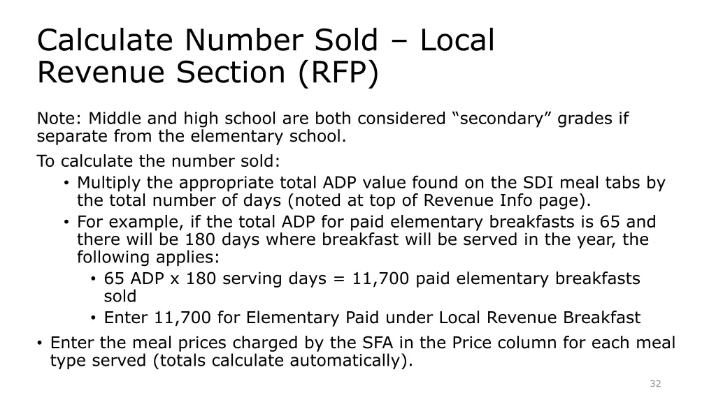 calculate number sold local revenue section rfp