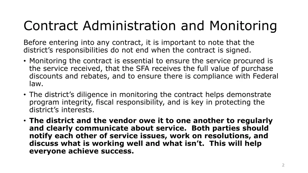 contract administration and monitoring