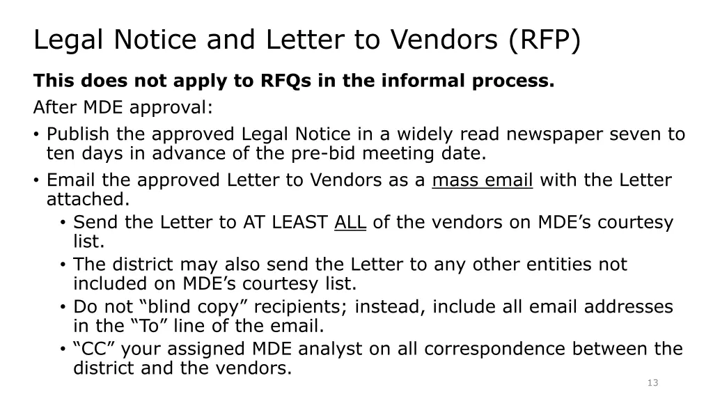 legal notice and letter to vendors rfp