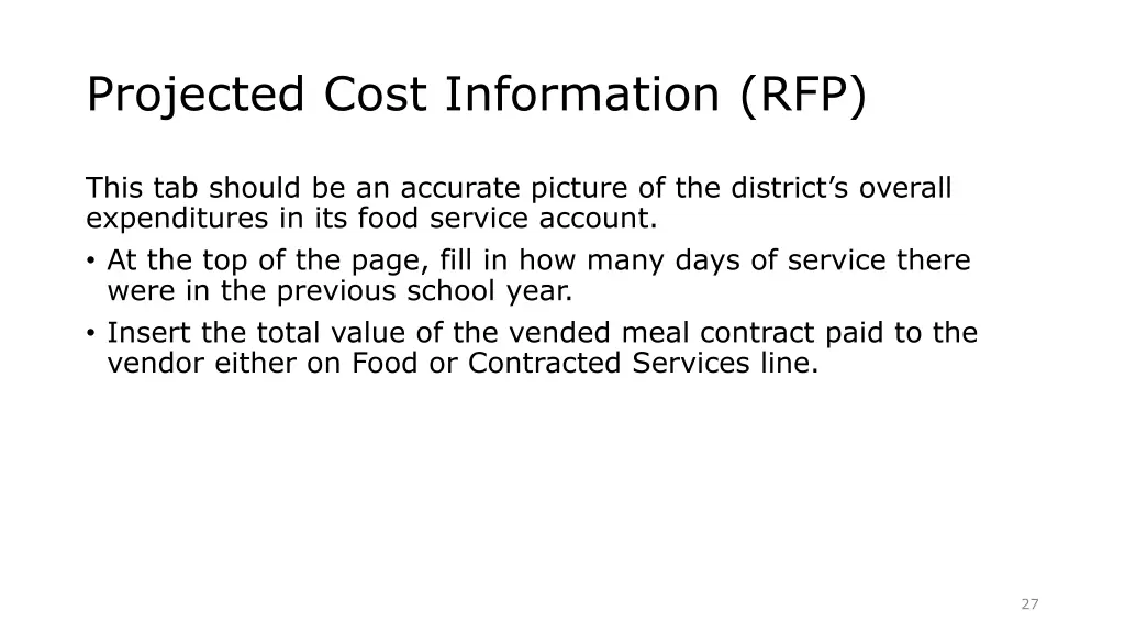 projected cost information rfp