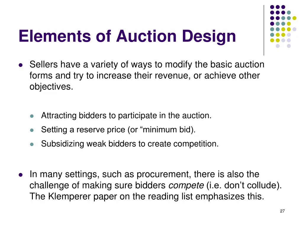 elements of auction design