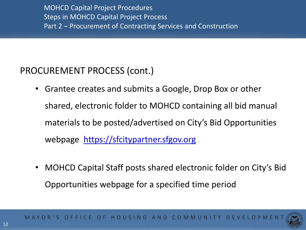 mohcd capital project procedures steps in mohcd 10