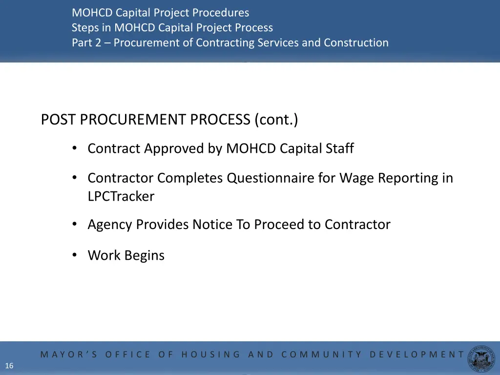 mohcd capital project procedures steps in mohcd 14