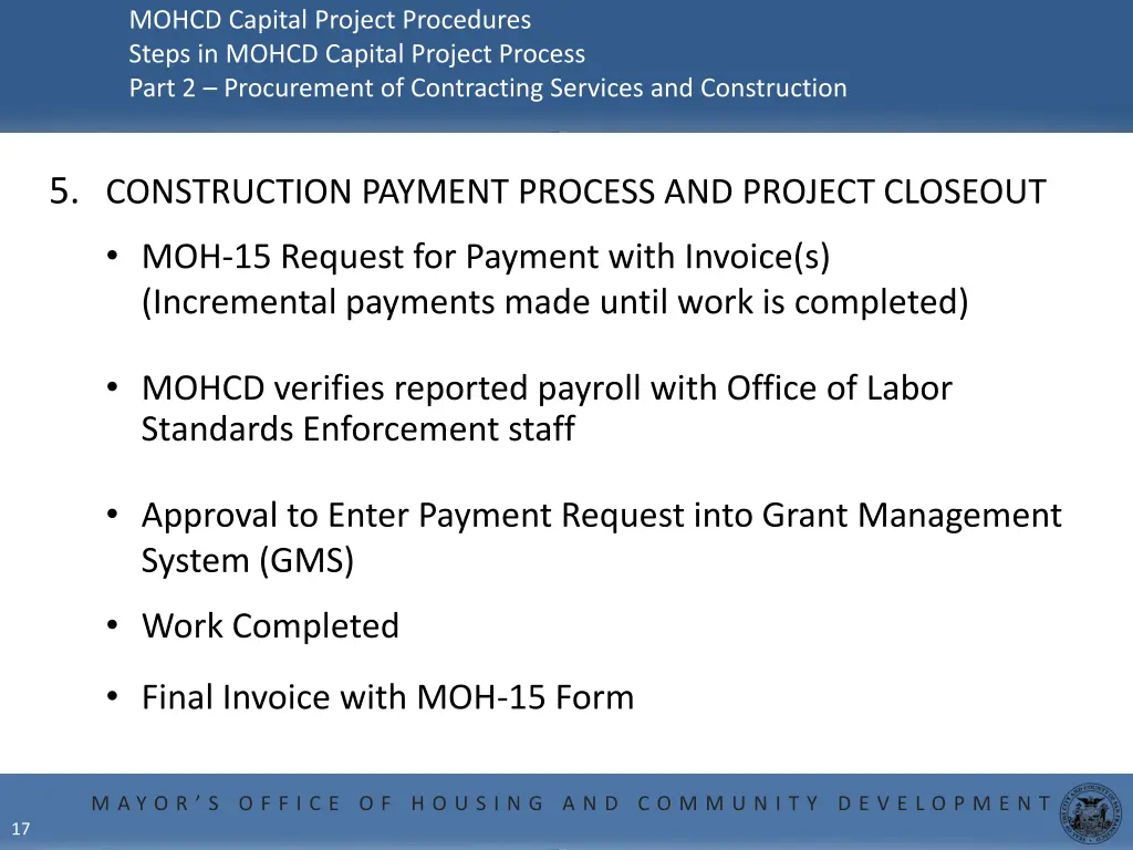 mohcd capital project procedures steps in mohcd 15