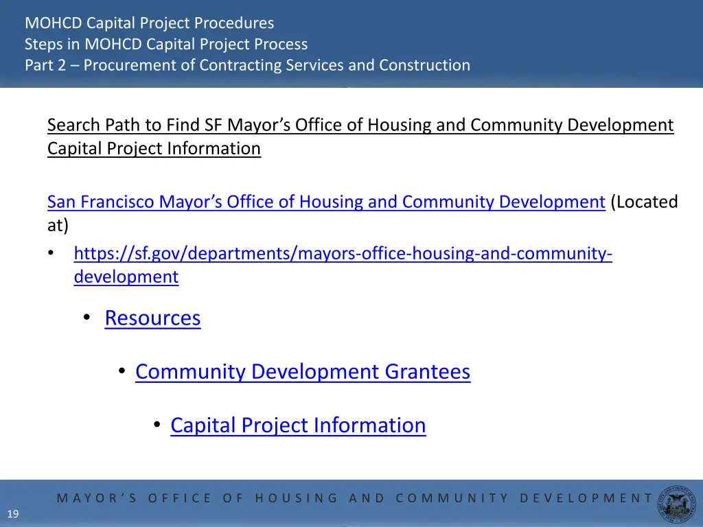 mohcd capital project procedures steps in mohcd 17