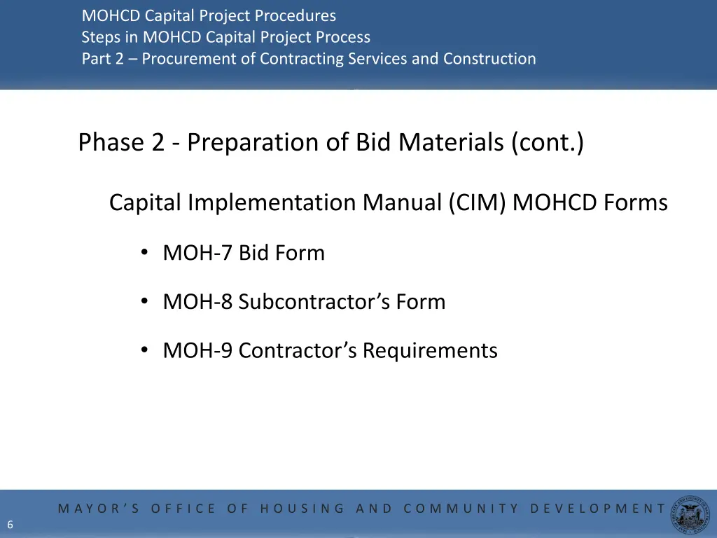 mohcd capital project procedures steps in mohcd 4