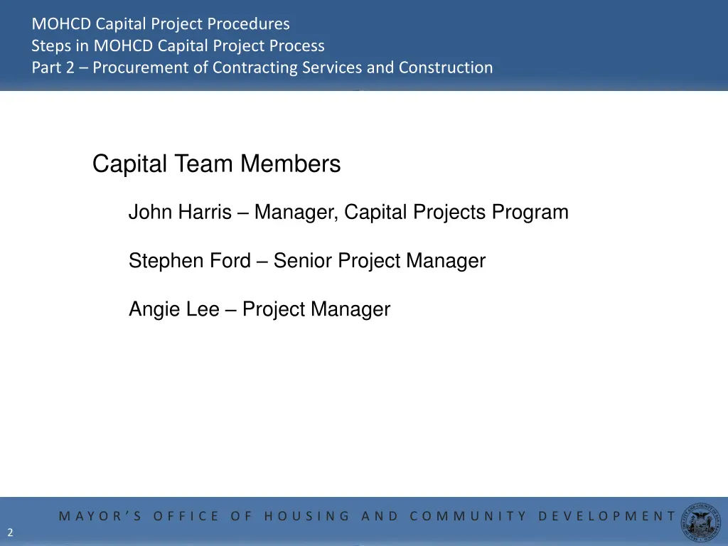 mohcd capital project procedures steps in mohcd