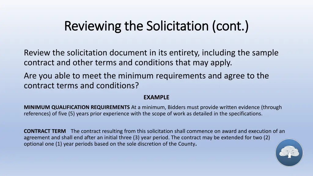 reviewing the solicitation cont reviewing 1