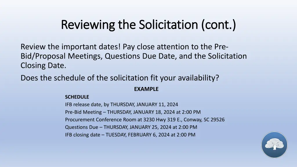 reviewing the solicitation cont reviewing