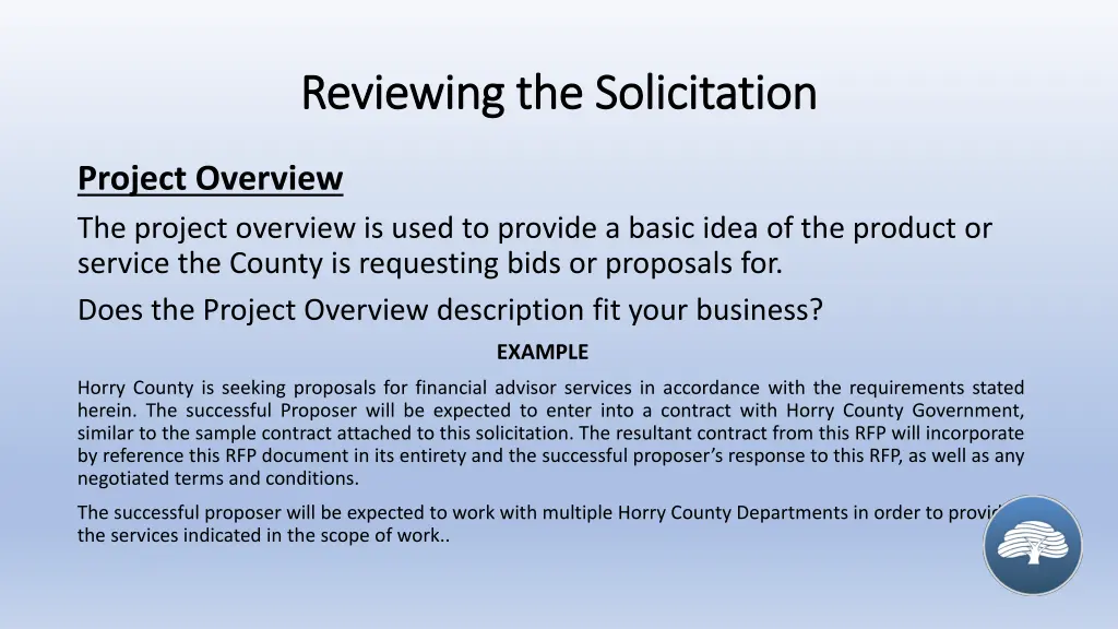 reviewing the solicitation reviewing