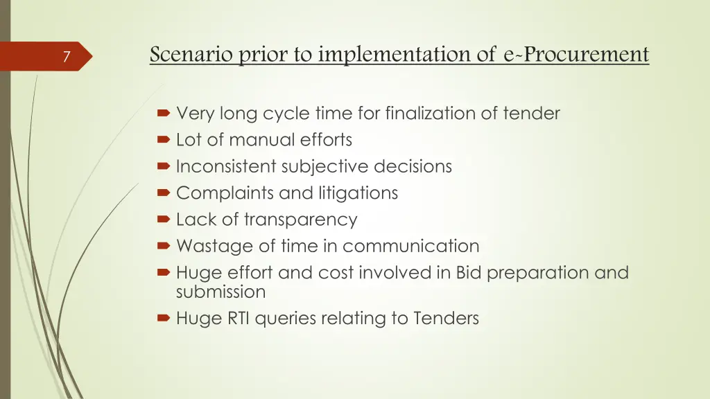 scenario prior to implementation of e procurement