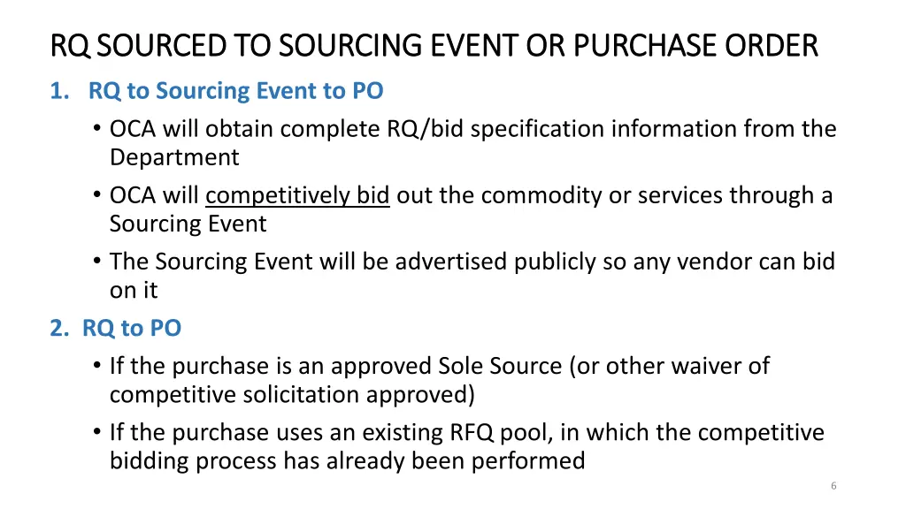 rq sourced to sourcing event or purchase order