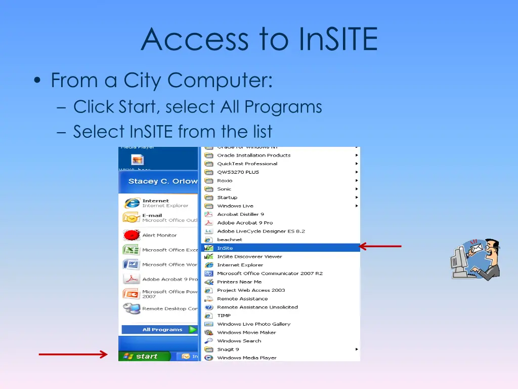 access to insite from a city computer click start