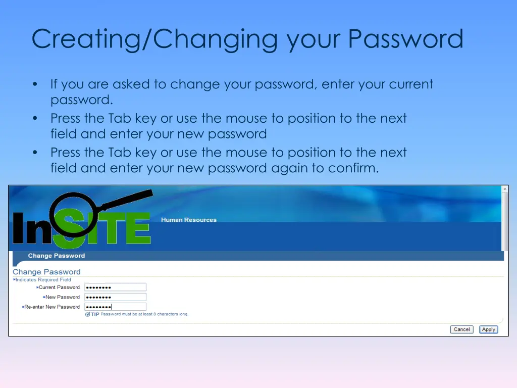 creating changing your password