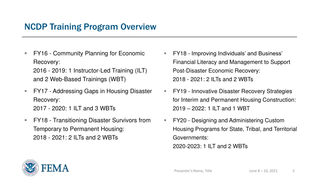 ncdp training program overview