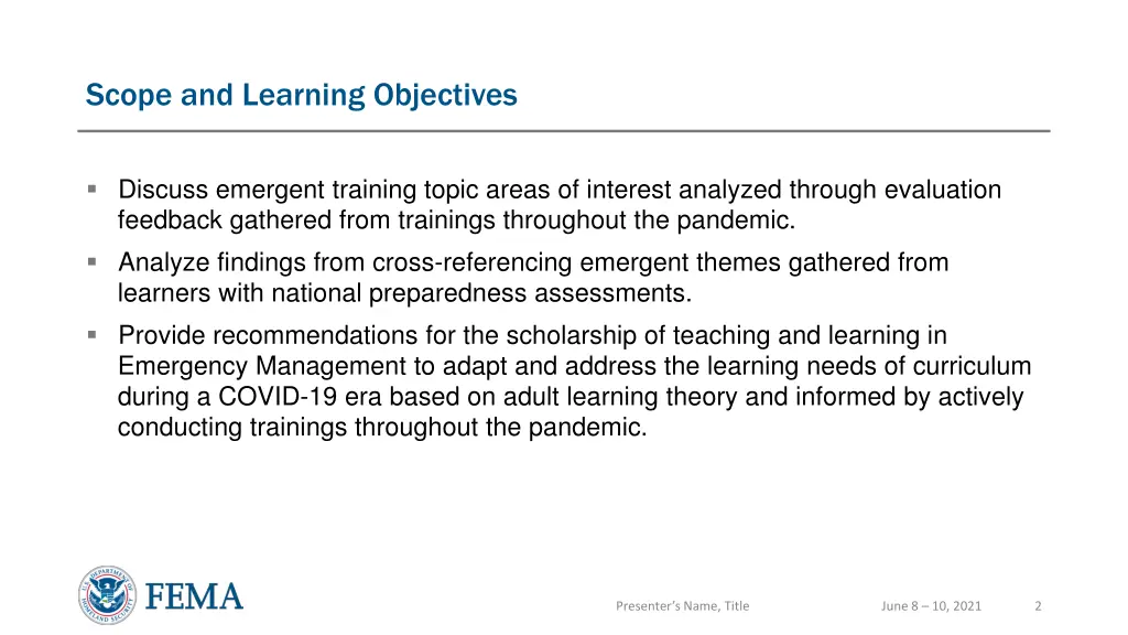 scope and learning objectives