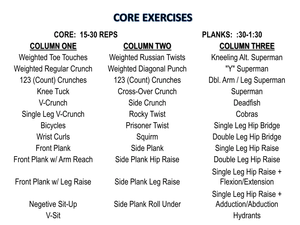 core exercises