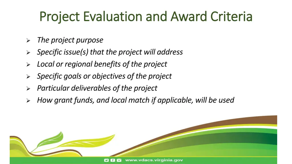 project evaluation and award criteria project