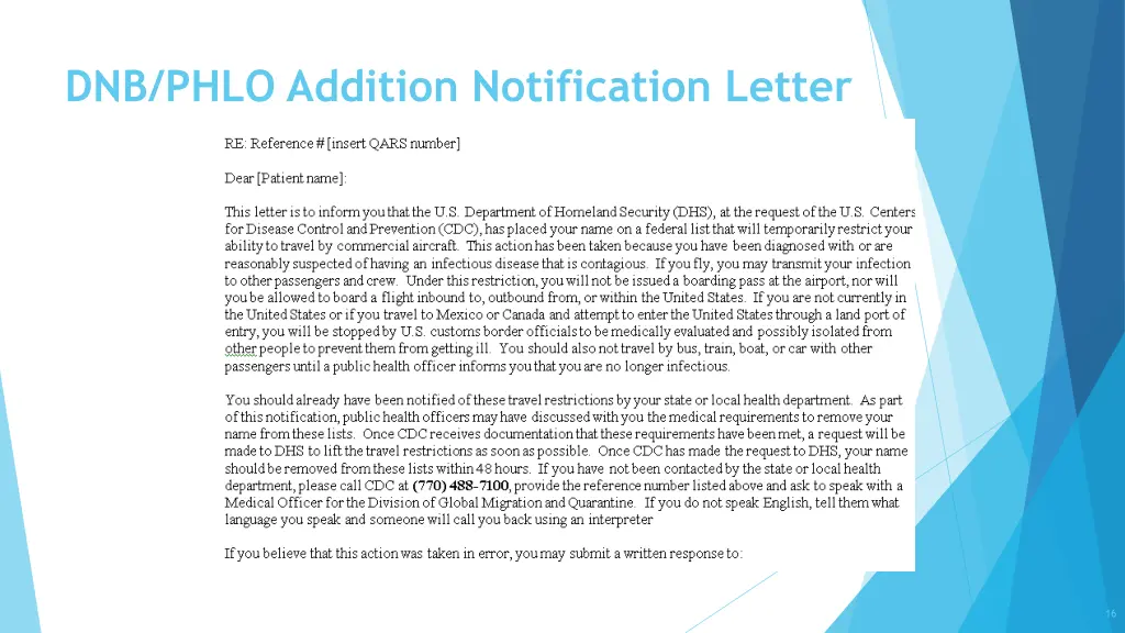 dnb phlo addition notification letter