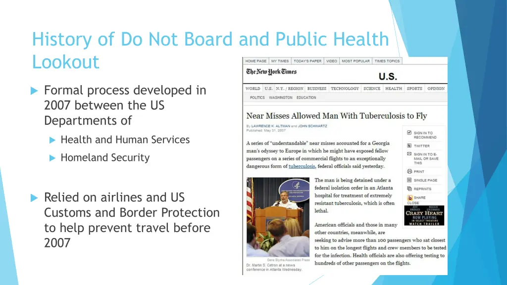 history of do not board and public health lookout