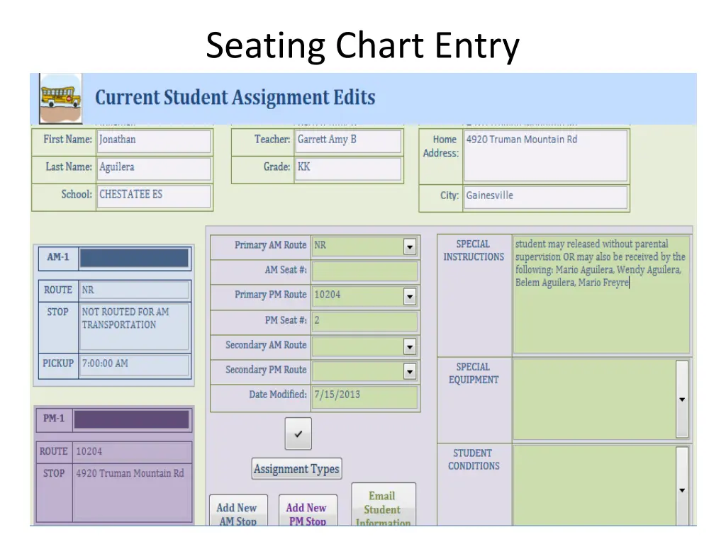 seating chart entry