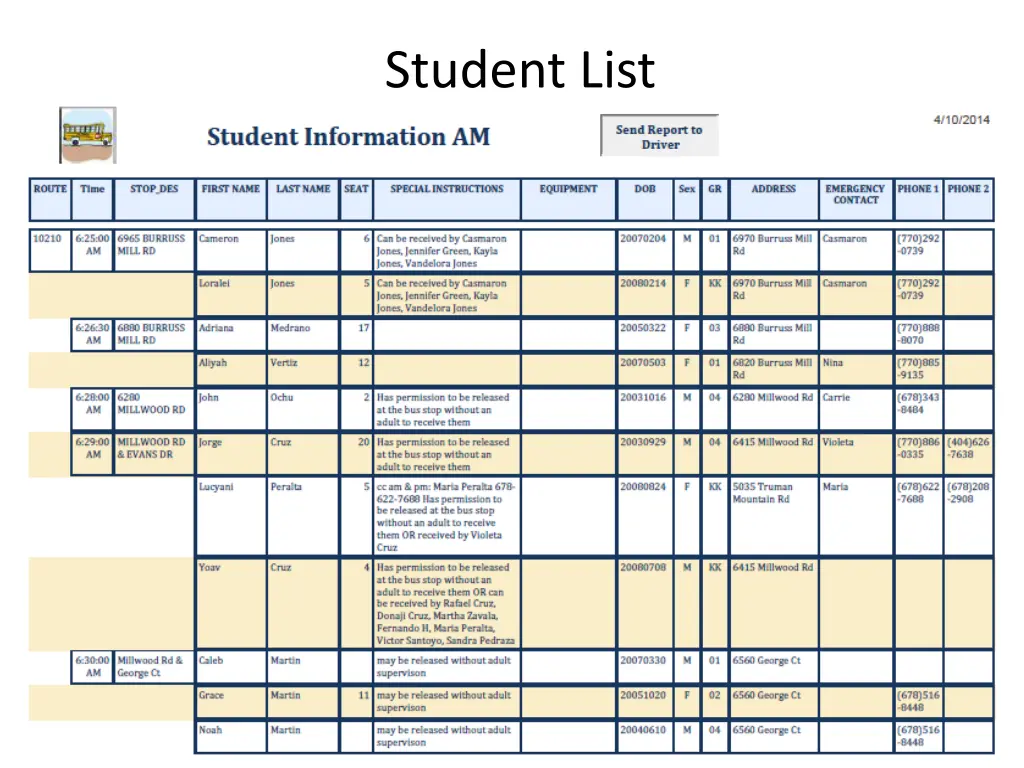 student list