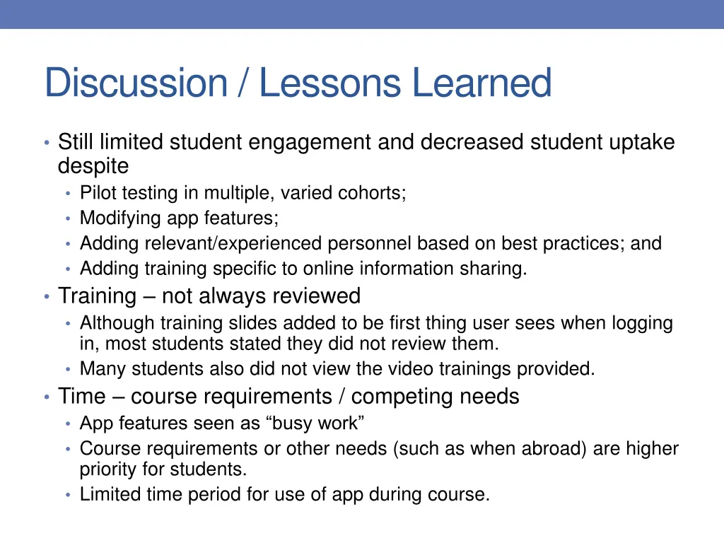 discussion lessons learned