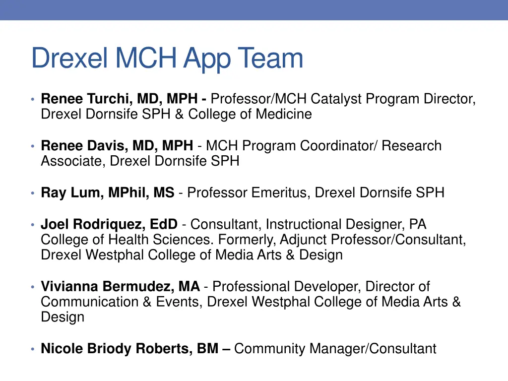 drexel mch app team