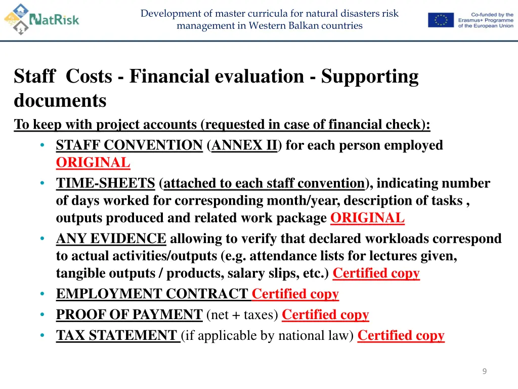 development of master curricula for natural 8