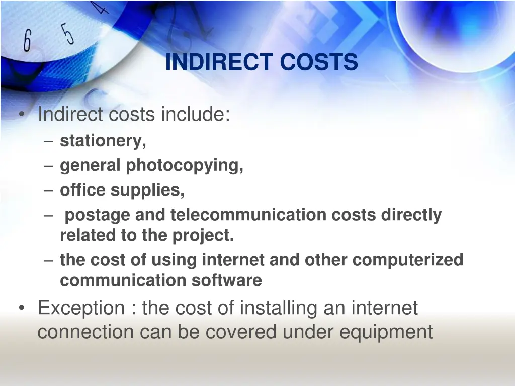 indirect costs