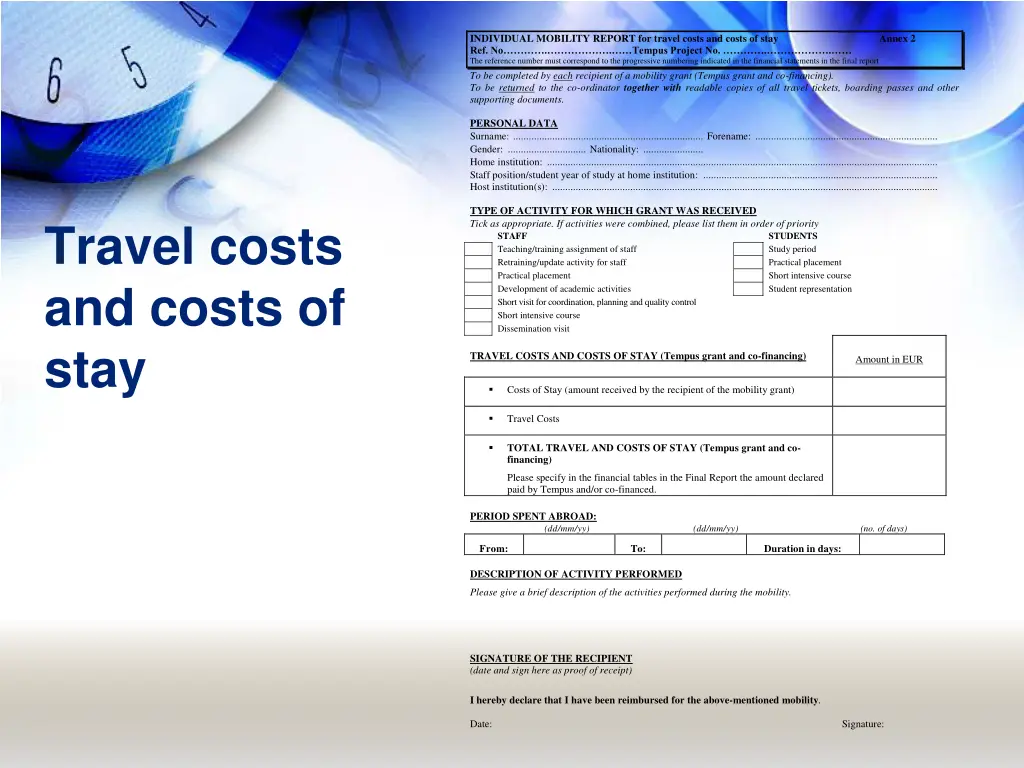 individual mobility report for travel costs